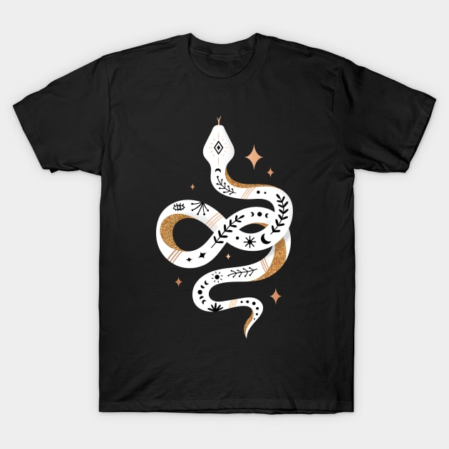 Snake - White and Gold T-Shirt by paulineberger